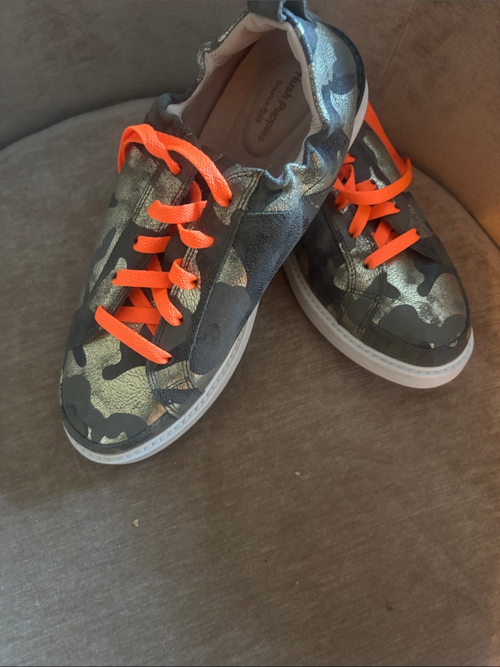 Hush Puppies Metallic Camouflage Sneakers with Neon Orange Laces